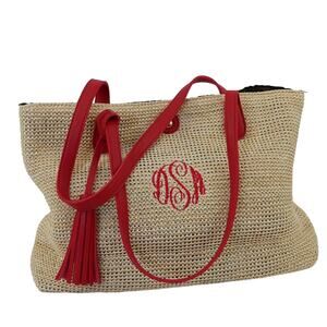 Woven Large Tote Shoulder Handbag Purse  Monogrammed with DSM  Noatd 8831628